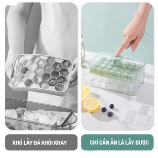 (SẴN) Hộp Khay Làm Đá Thông Minh ECO 2 Tầng 56 Viên, Khay Đá Nhấn Nút Lấy Đá Dễ Dàng Có Nắp Ngăn Mùi
