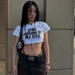 Áo croptop nữ ôm body tay ngắn L66 cá tính Stop Looking At My Tits form xuông tôn dáng chất liệu Prenium Cotton [A018]