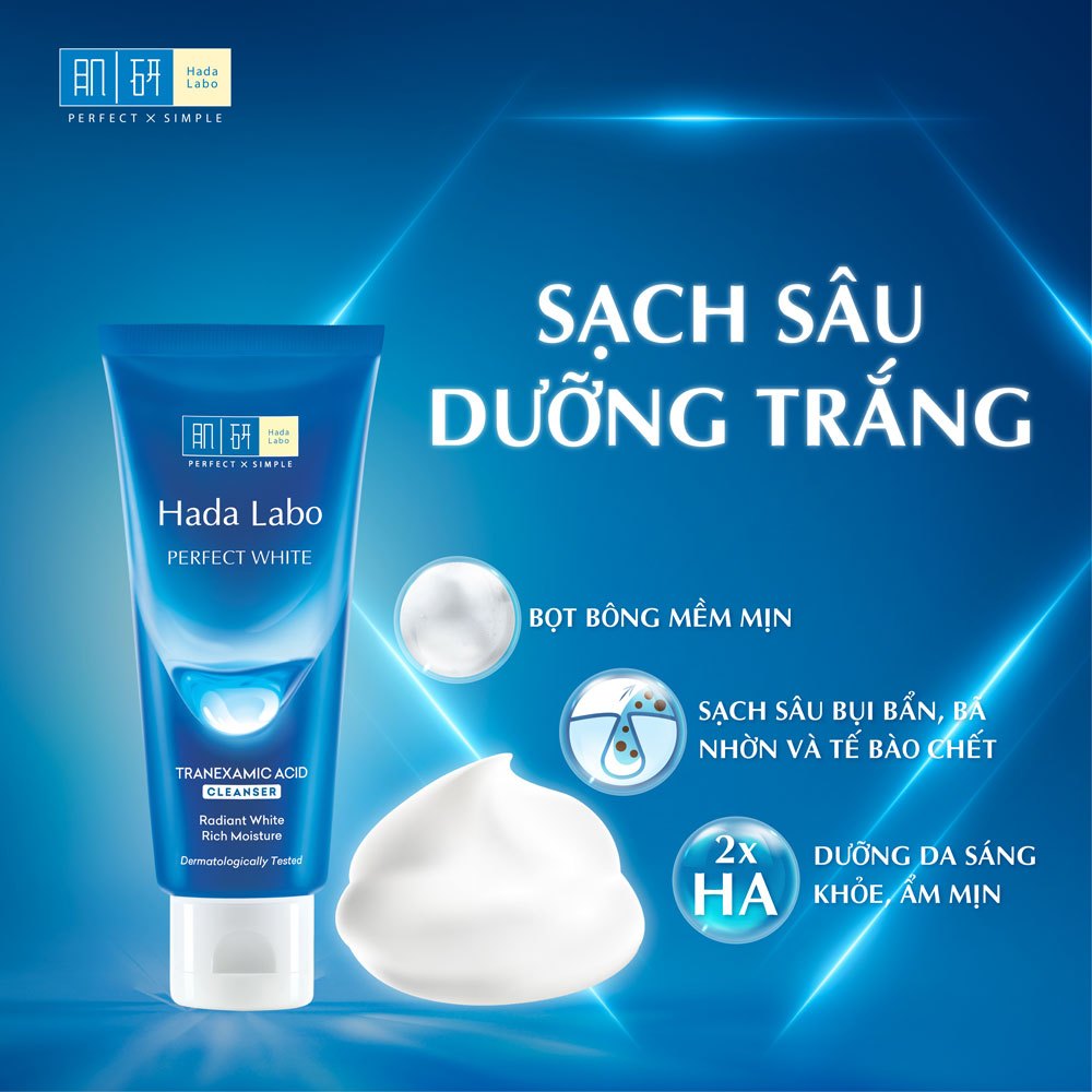 Ảnh Combo 2 Sữa rửa mặt dưỡng trắng Hada Labo Perfect White Tranexamic Acid Cleanser 80g 3