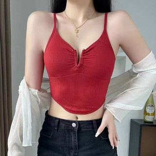 Áo 2 Dây Dáng Croptop Nữ Cổ Chữ V Quyến Rũ, Áo Bra Hở Eo Gân Tăm Mềm Thoáng Mát King Shop B-3006