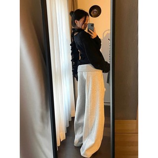 Quần suông ống rộng cạp thấp bảng lưng to Lolalalo thời trang cá tính chất thun bogen dày dặn