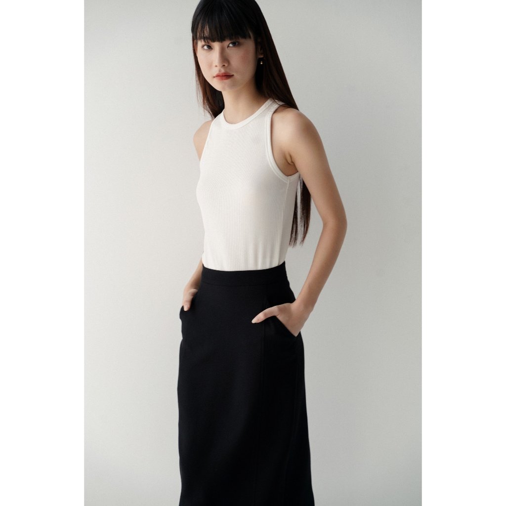 Ảnh Áo Tank Top Nữ MONOTALK Chất Cotton Kẻ Tăm Dáng Ôm Cổ Yếm T20001FT 1