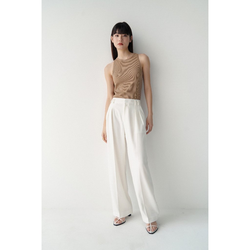 Ảnh Áo Tank Top Nữ MONOTALK Chất Cotton Kẻ Tăm Dáng Ôm Cổ Yếm T20001FT 3