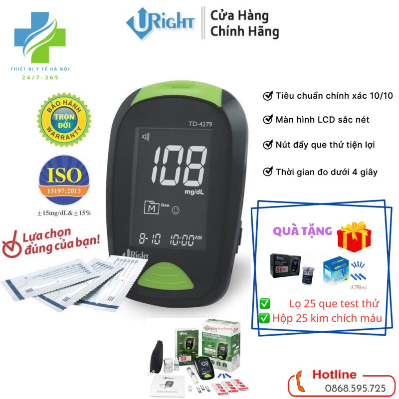 Bộ Máy đo đường huyết Uright TD-4279 ( Tặng 25 que test thử + 25 kim ...