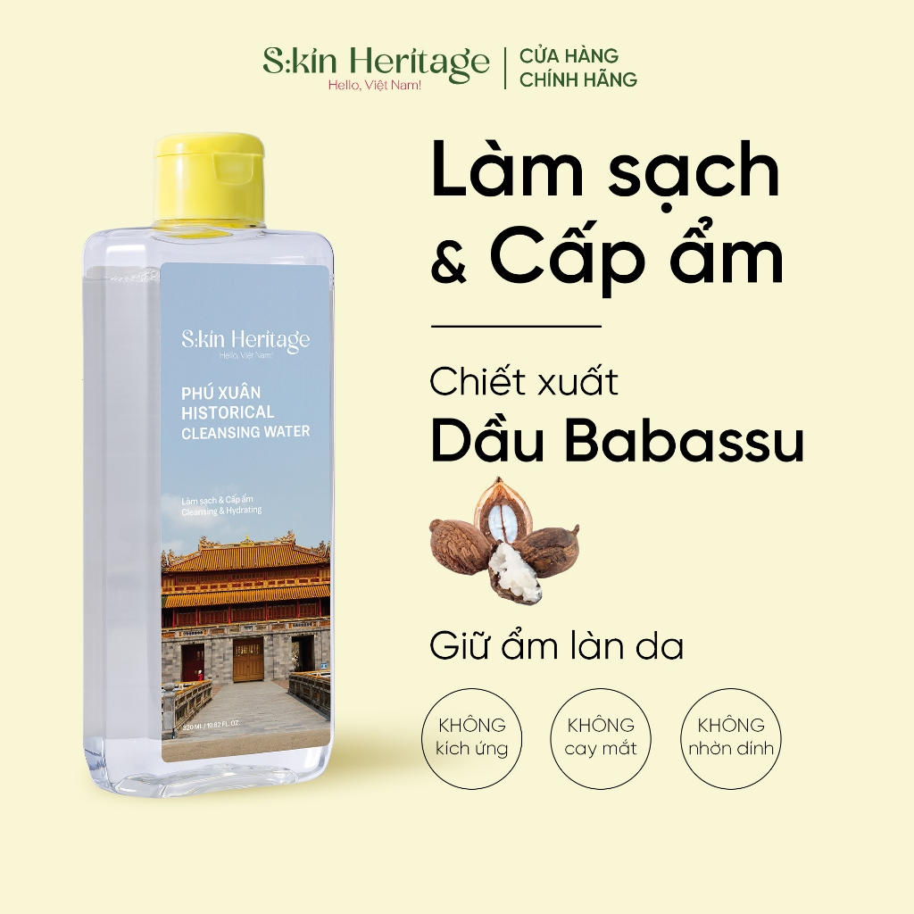Nước tẩy trang Phú Xuân cấp ẩm làm sạch sâu dịu nhẹ cho mọi loại da SKIN  HERITAGE 320ml