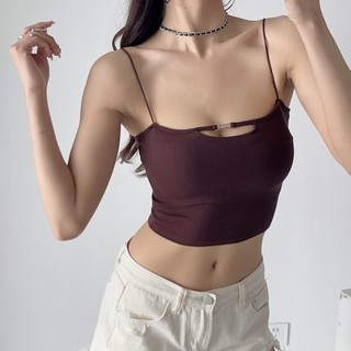 Áo 2 Dây Nữ Mút Mỏng Kiểu Dáng Croptop Khoét Ngực Móc Xích, Áo Bra Cotton Thoáng King Shop B-3034