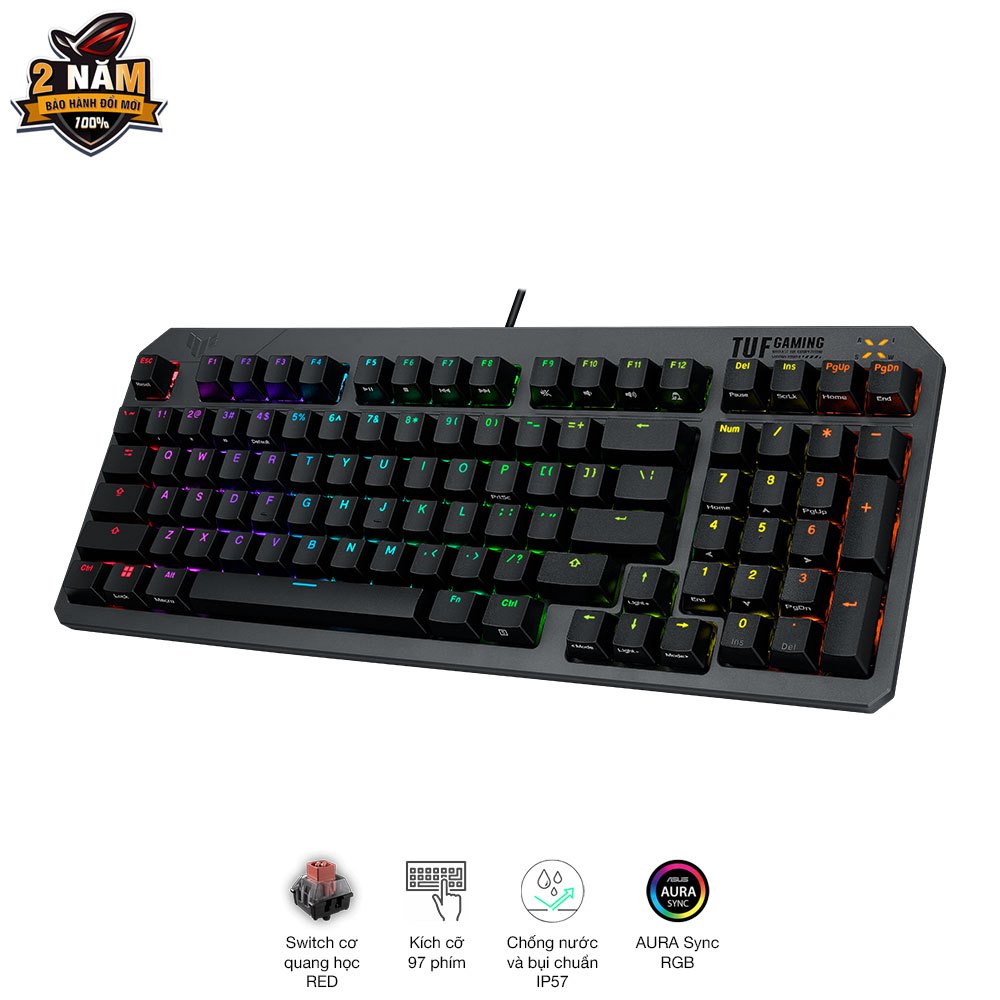 Bàn phím chơi game TUF Gaming K3 GEN II Thiết kế Gasket-Mount với lớp đệm silicon và lớp xốp tiêu âm, chống nước và bụi