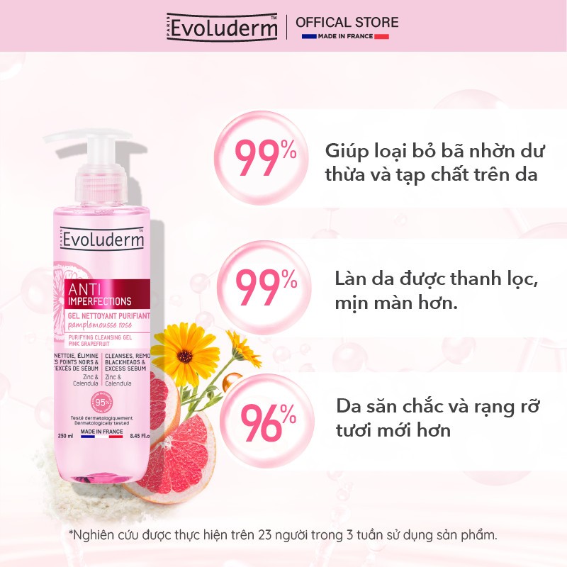 Ảnh Gel rửa mặt ngăn ngừa mụn Evoluderm Anti-Blemish Purifying Cleansing Gel chiết xuất bưởi hồng hoa cúc và zin C 250ML 2
