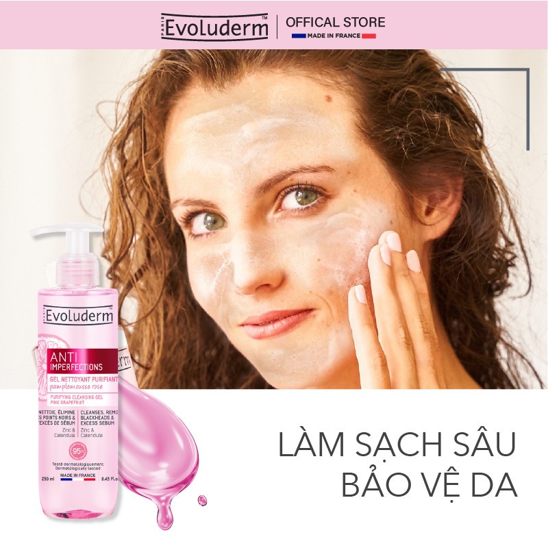 Ảnh Gel rửa mặt ngăn ngừa mụn Evoluderm Anti-Blemish Purifying Cleansing Gel chiết xuất bưởi hồng hoa cúc và zin C 250ML 4