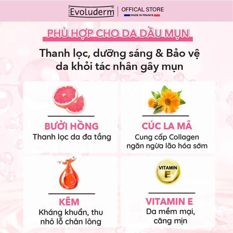 Ảnh Gel rửa mặt ngăn ngừa mụn Evoluderm Anti-Blemish Purifying Cleansing Gel chiết xuất bưởi hồng hoa cúc và zin C 250ML 3