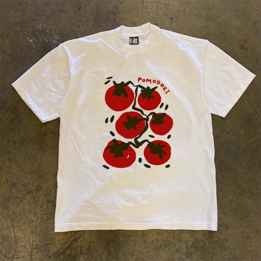 Áo Phông Cổ Tròn Nam Nữ Phối Họa Tiết Chữ POMODORI Sành Điệu,Chất Liệu Cotton Mềm Mịn Thấm Hút Mồ Hôi Cực Tốt