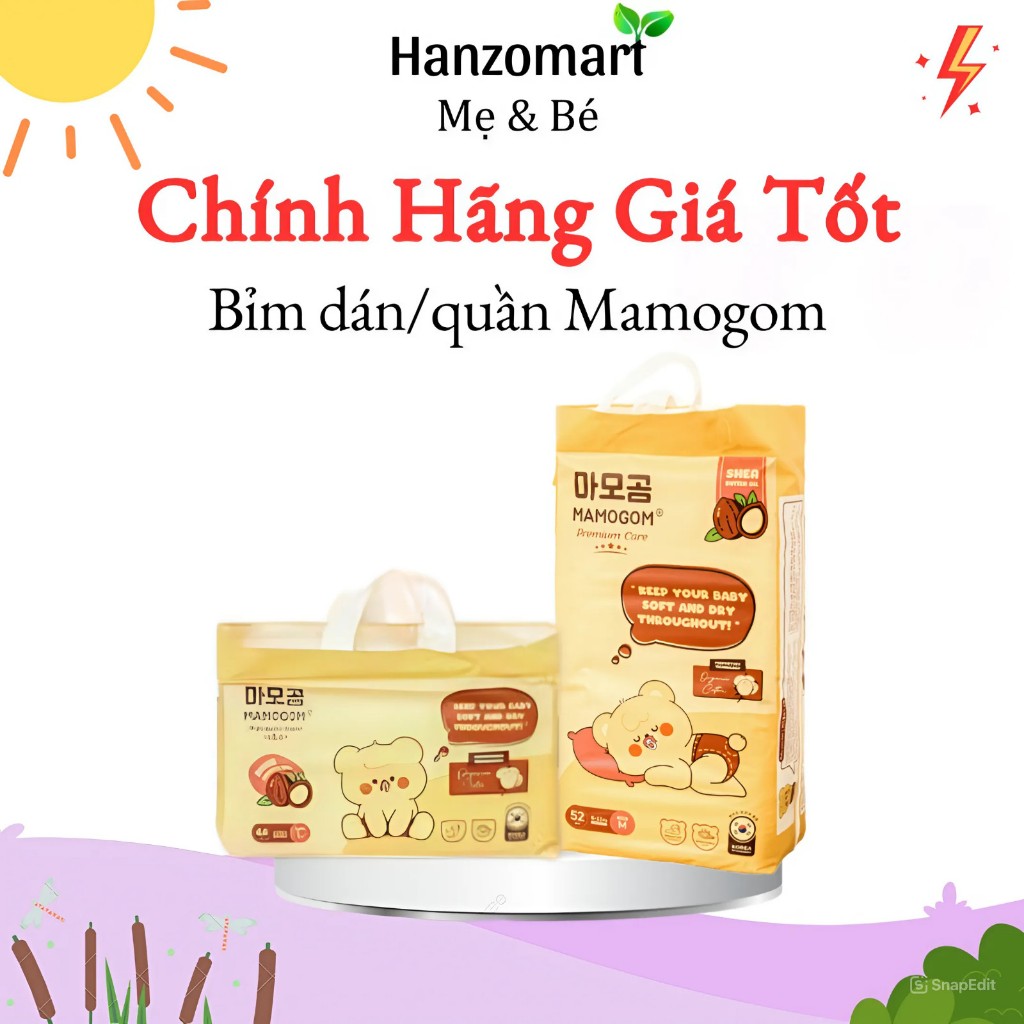 Bỉm hữu cơ Mamogom công nghệ Hàn dán/quần đủ size S62/M52/M48/L44/XL40/XXL38 cho bé sơ sinh Mamogom