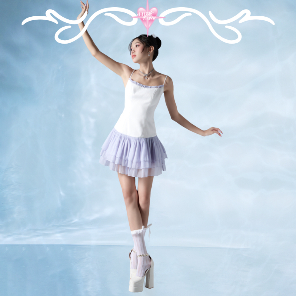 Ảnh Set đầm thiết kế hai dây màu trắng phối váy tím BALLERINA phù hợp đi chơi, dự tiệc - Simple Twist 3