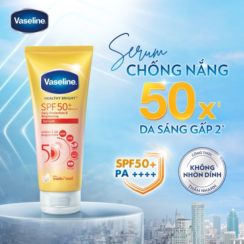Serum chống nắng cơ thể Vaseline 50x bảo vệ da với SPF 50+ PA++++ giúp da sáng hơn gấp 2X 300ml