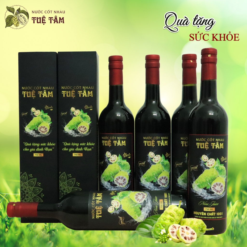 Thùng 12 chai Nước Cốt Nhàu Tuệ Tâm 750ml chai thủy tinh hỗ trợ sức khỏe toàn diện cho cả gia đình