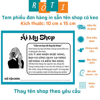 50 Phiếu giao hàng Tem ghi mã vận đơn có tên shop Kích thước 10x15 cm