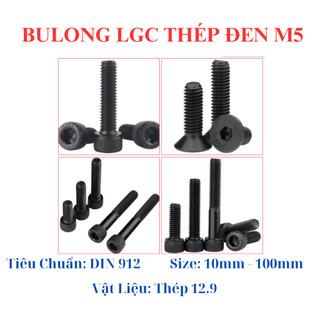 Combo 50 con bulong lục giác chìm đầu trụ cấp bền 12.9 M5. Bulong lục giác thép đen 5li 8mm - 100mm