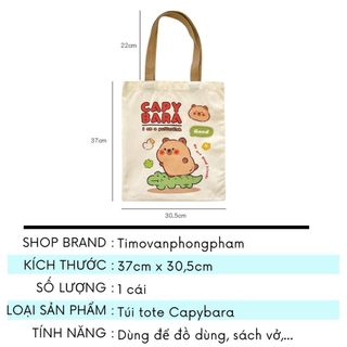 Túi Tote Capybara Vải Đi Học Canvas Đeo Vai Xách Cho Nữ Timo TV73