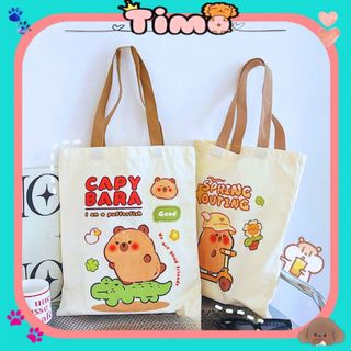 Túi Tote Capybara Vải Đi Học Canvas Đeo Vai Xách Cho Nữ Timo TV73