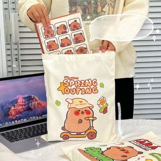 Túi Tote Capybara Vải Đi Học Canvas Đeo Vai Xách Cho Nữ Timo TV73