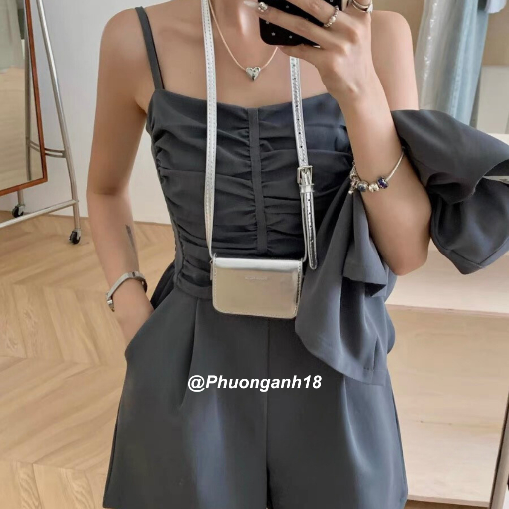Set 2 món Jum kèm áo blazer khoác ngoài có đệm vai chất kaki (hàng có sẵn)