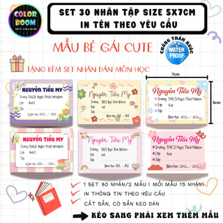 Nhãn Vở In Theo Yêu Cầu - Set 30 Nhãn Vở Mẫu Bé Gái - Size 5x7cm - Colorboom