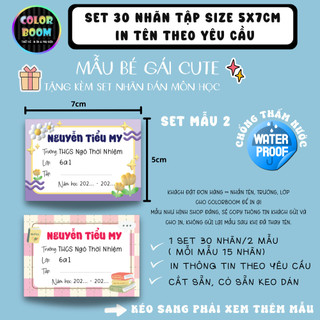 Nhãn Vở In Theo Yêu Cầu - Set 30 Nhãn Vở Mẫu Bé Gái - Size 5x7cm - Colorboom