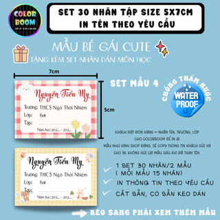 Nhãn Vở In Theo Yêu Cầu - Set 30 Nhãn Vở Mẫu Bé Gái - Size 5x7cm - Colorboom