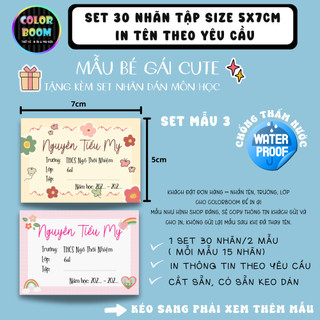 Nhãn Vở In Theo Yêu Cầu - Set 30 Nhãn Vở Mẫu Bé Gái - Size 5x7cm - Colorboom