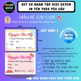 Nhãn Vở In Theo Yêu Cầu - Set 30 Nhãn Vở Mẫu Bé Gái - Size 5x7cm - Colorboom