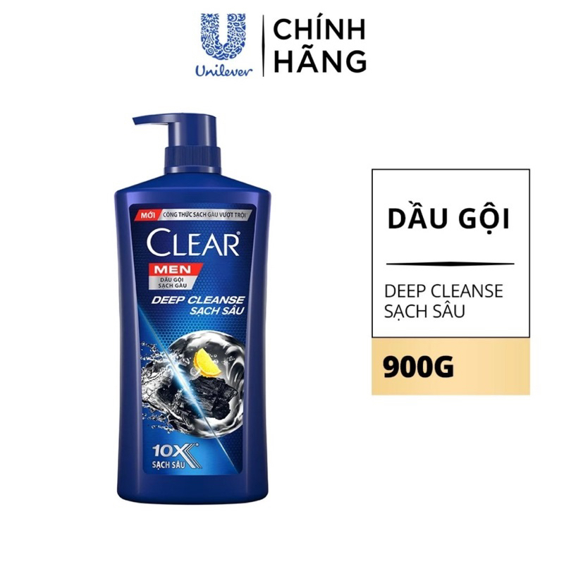 Dầu Gội Đầu Clear Men Deep Cleanse Than Hoạt Tính Đánh Bay Gàu, Ngứa Và Dưỡng Tóc Khỏi Khói Bụi 900g