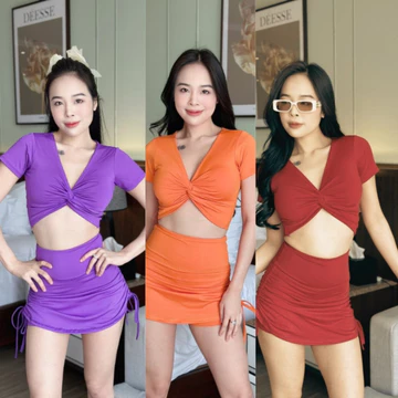 Bộ Tập Erobic,Bộ Tập Gym Erobic Nữ,Set Áo Xoắn Ngực kèm mút Kết Hợp Chân Váy Rút Dây Nữ, Set Đi Biển,Bộ Bơi Nữ (AV020)