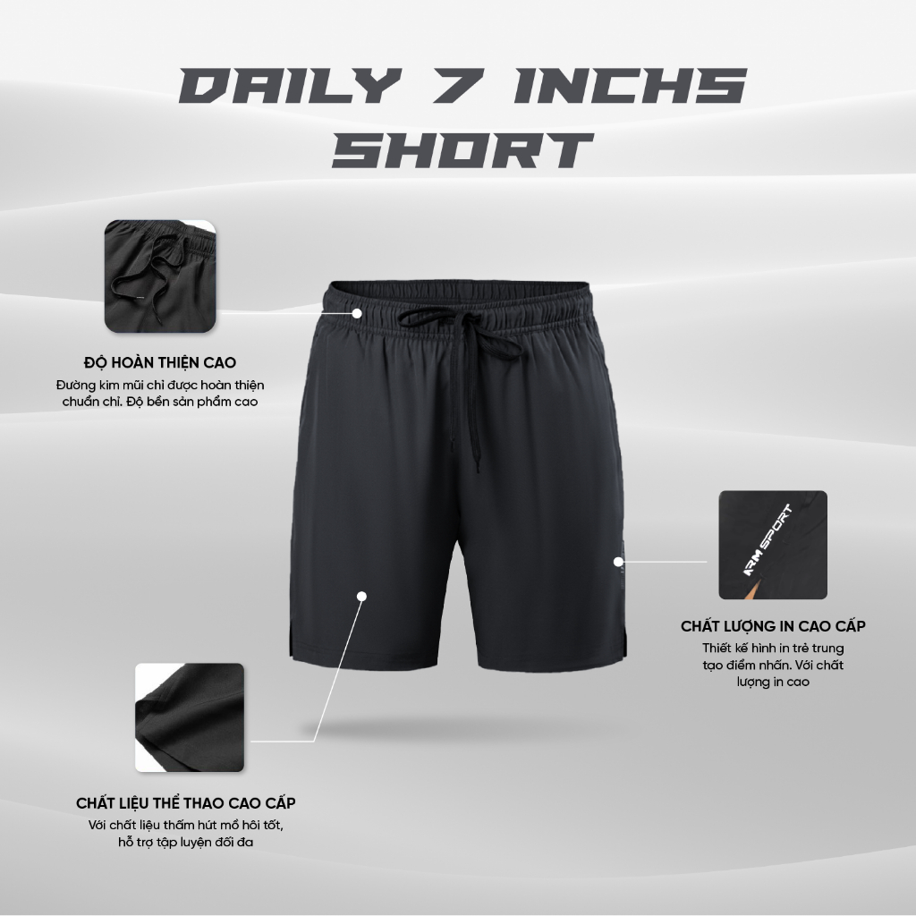 Quần Tập Gym Nam ARM 7 Inch Daily Short siêu nhẹ, quần thể thao nam chạy bộ, vận động thoải mái