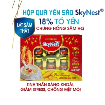 Nước Yến sào SkyNest 18% Tổ Yến chưng Hồng Sâm Hàn Quốc, Lát Hồng Sâm thật - Hộp quà 6 lọ 70ml