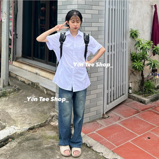 ( Từ 30kg-100kg ) Áo sơ mi trắng đồng phục cộc tay 1 túi nam nữ Yến Tee , hàng cao cấp có size #0135