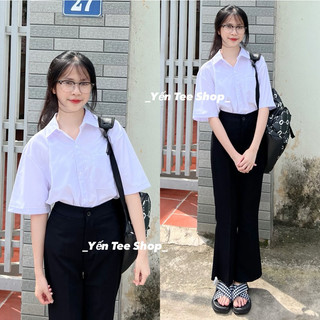 ( Từ 30kg-100kg ) Áo sơ mi trắng đồng phục cộc tay 1 túi nam nữ Yến Tee , hàng cao cấp có size #0135