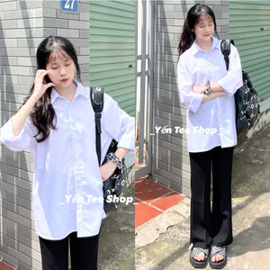 Áo sơ mi trắng đồng phục dài tay trơn nam nữ Yến Tee mặc đi học #0135