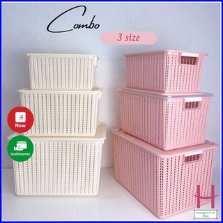 Rổ đan mây có nắp 3 size nhựa Việt Nhật 3415, Giỏ đựng quần áo, dụng cụ nhà bếp tiện dụng { H }