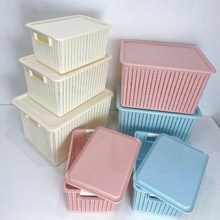 Rổ đan mây có nắp 3 size nhựa Việt Nhật 3415, Giỏ đựng quần áo, dụng cụ nhà bếp tiện dụng { H }