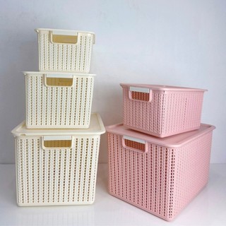 Rổ đan mây có nắp 3 size nhựa Việt Nhật 3415, Giỏ đựng quần áo, dụng cụ nhà bếp tiện dụng { H }