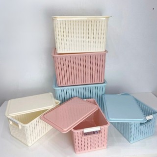 Rổ đan mây có nắp 3 size nhựa Việt Nhật 3415, Giỏ đựng quần áo, dụng cụ nhà bếp tiện dụng { H }
