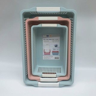 Rổ chữ nhật 3 size có quai cầm nhựa Việt Nhật 3596,3597,3598,Khay chữ nhật đựng tài liệu, đồ dùng văn phòng tiện dụng H