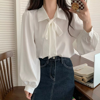 Áo Sơ Mi Kiểu Bigsize Nữ Tay Dài Bo Gấu Phối Dây Thắt Nơ Thanh Lịch Thời Trang Công Sở Lụa Chéo Mềm SM16