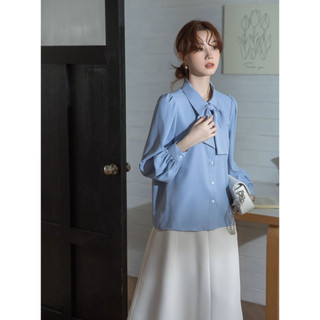 Áo Sơ Mi Kiểu Bigsize Nữ Tay Dài Bo Gấu Phối Dây Thắt Nơ Thanh Lịch Thời Trang Công Sở Lụa Chéo Mềm SM16