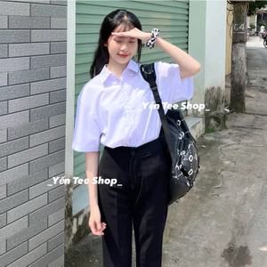 Áo sơ mi trắng đi học đồng phục Yến Tee Shop hàng cao cấp có size 30kg-100kg #0135