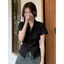Áo kiểu buộc dây nơ có cổ chất xốp nhăn- Sơ mi dáng baby tee form vừa người bánh bèo tiểu thư hàn quốc 3 màu đẹp