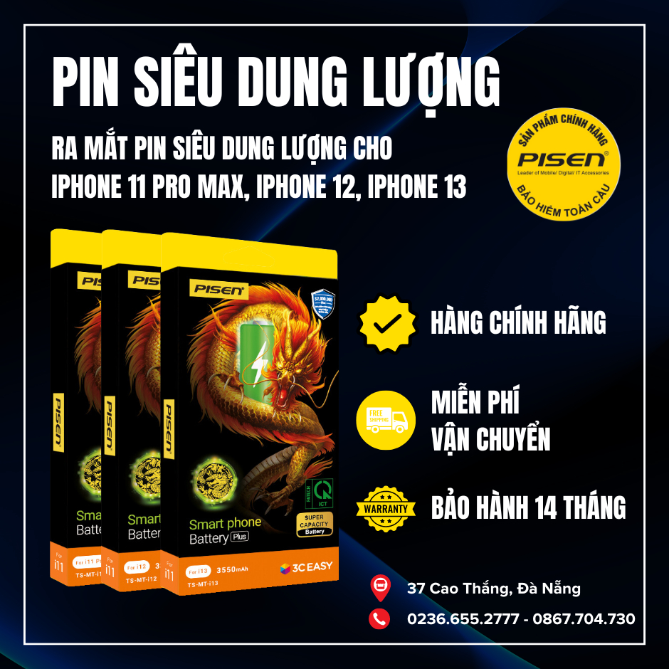 [Đặt trước] Pin Pisen Siêu dung lượng dành cho IP 11 Pro Max, IP 12, IP ...
