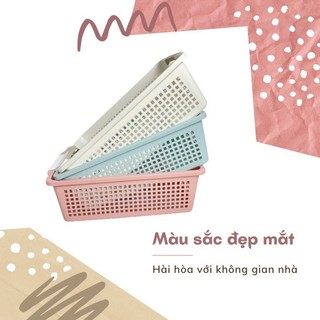 Rổ chữ nhật 3 size có quai cầm nhựa Việt Nhật 3596,3597,3598,Khay chữ nhật đựng tài liệu, đồ dùng văn phòng tiện dụng H