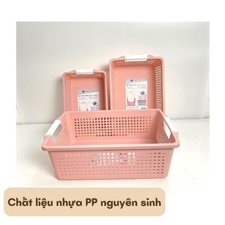 Rổ chữ nhật 3 size có quai cầm nhựa Việt Nhật 3596,3597,3598,Khay chữ nhật đựng tài liệu, đồ dùng văn phòng tiện dụng H
