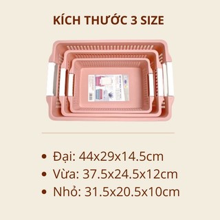 Rổ chữ nhật 3 size có quai cầm nhựa Việt Nhật 3596,3597,3598,Khay chữ nhật đựng tài liệu, đồ dùng văn phòng tiện dụng H